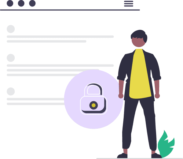 Vector image of a user next to a secured browser window, representing Nyx Sentinel’s evaluation of APIs against OWASP Top 10 risks and critical security weaknesses.